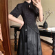 燕潯大碼女裝國風(fēng)改良少女旗袍裙夏季新中式感水墨畫假兩件連衣裙 黑色【正品】 2XL 【135~150斤】