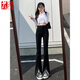 莜仙格黑色微喇開(kāi)叉牛仔褲女2023年新款拖地魚(yú)尾褲高腰顯瘦直筒喇叭褲子 黑色 M