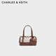 CHARLES&KEITH拼色掛飾手提斜挎包波士頓包生日禮物CK2-30671730 Chocolate巧克力色 小包