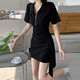 夏蓓朵2025夏季女短款韓版休閑T恤裙polo領(lǐng)連衣裙顯瘦高腰辣妹包臀裙子 黑色 L 55/60kg