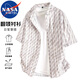 NASA MARVEL短袖襯衫男半袖上衣夏季時(shí)尚休閑寬松格紋襯衣外套 紅色  4XL