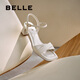 百麗（Belle）氣質(zhì)一字帶涼鞋女2025夏季新款商場(chǎng)同款真皮粗跟涼鞋D6L1DBL5 米白 38 (240mm)
