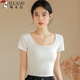 啄木鳥(niǎo)正肩方領(lǐng)短袖T恤女夏季新款小個(gè)子短款露臍上衣 白色  S 