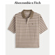 Abercrombie & Fitch【條紋POLO】小麋鹿圖案男裝25夏季美式POLO短袖T恤 棕色條紋 L (180/108A)