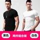 簡(jiǎn)束（JOONSVIP）短袖t恤男純色棉質(zhì)圓領(lǐng)修身緊身打底衫男夏季彈力運動(dòng)半袖T恤上衣 黑色+白色 /兩件裝 L （118-130斤左右修身型）