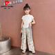 皮爾卡丹（pierre cardin）女童夏裝套裝2025新款中式兒童裝夏季中國風闊腿褲時髦短袖兩件套 白色套裝 140 cm