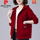 皮爾卡丹（pierre cardin）休閑大版女裝寬松連帽短外套女2025春秋新款韓版中老年媽i媽裝減 大紅色無(wú)里布 L 建議【115-125斤】