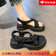 昌祥回力軟皮厚底2025年春秋季新款露趾淺口一腳蹬夏季涼鞋女韓版松糕底 黑色 升級款 40