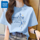 真維斯（JEANSWEST）100%全棉短袖女款夏季2025新款寬松小個子韓版t恤女裝落肩半袖衫 天藍(lán) 星河月夜_Z S