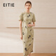 愛特愛（EITIE）【新中式印花旗袍連衣裙】復(fù)古優(yōu)雅2025夏季新款戰(zhàn)袍女裙B2507614 墨綠41 L (165)