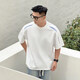 普戈斯260g曼巴棉條紋結構設計感T恤男短袖夏季薄款涼感透氣休閑五分袖 白色 L