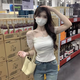 衣然呈品法式一字肩短袖T恤女夏季高腰鎖骨露肩收腰小個(gè)子仙氣網(wǎng)紗上衣女 白色 均碼 【建議85-120斤】