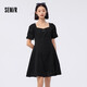 森馬（Semir）【連衣裙合輯】夏天女法式慵懶風(fēng)裙子復(fù)古學(xué)院風(fēng)針織裙雪紡碎花裙 B款法式方領(lǐng)裙-黑色調(diào)00499 M