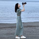 DWRW牛仔裙連衣裙女2025夏季新款港風(fēng)長(zhǎng)裙質(zhì)感高級(jí)感港味復(fù)古chic裙子 [做舊藍(lán)] M