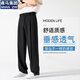 棉致休閑褲男士寬松直筒褲西裝闊腿長(zhǎng)褲子男裝 黑色 M