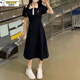 史努比女大童連衣裙舒適夏季初中高中學(xué)院風(fēng)顯瘦女孩少年polo領(lǐng)過膝長裙 超火連衣裙 均碼 L建議100-115斤
