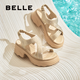 百麗（Belle）滿天星閃耀水鉆休閑涼鞋女2025夏新厚底增高涼鞋B2666BL5 杏色 38 (240mm)