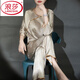 浪莎（LangSha）中國風(fēng)新中式國風(fēng)睡衣女士七分袖長(cháng)褲可外穿時(shí)尚家居服禮盒兩件套 茶色女--中國風(fēng) XL