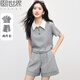 熙世界（sllsky）休閑套裝2025夏日新款短袖撞色POLO領(lǐng)T恤灰色短褲兩件套 淡雅灰 XL