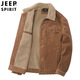 JEEP SPIRIT吉普翻領(lǐng)棉衣男純棉燈芯絨夾克男秋冬季寬松加厚保暖男裝外套男裝 卡其色 XL