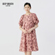 深呼吸DEEP BREATH女裝提花圓領(lǐng)泡泡袖俏皮A型連衣裙女A500470 粉-花色 S (2)