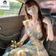 堤姆斯碎花多巴胺掐腰連衣裙小飛袖遮手臂夏季云南旅游穿搭女裝絕美小裙 M