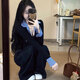 小野七天假兩件打底衫女2025春季設(shè)計(jì)感小眾拼接格子襯衫長(zhǎng)袖開衫 假兩件polo上衣黑色 M
