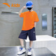 安踏男童運動(dòng)套裝夏裝冰絲速干短袖短褲兩件套T恤五分褲兒童衣服 橘T藍褲7105 160