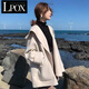 LPOX雙面呢子大衣秋冬百搭小清新矮小個(gè)子法式斗篷毛呢外套女學(xué)生短款 杏色 S 80-95斤左右