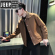 JEEP SPIRIT設(shè)計(jì)感拼接外套男春秋潮牌痞帥翻領(lǐng)夾克2025新款男士秋裝修身上衣 咖色 XL 125-140斤