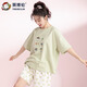 英博倫女童套裝新款中大童少女春夏季純棉洋氣家居服短袖短褲T恤 25206淺綠 175