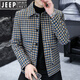 JEEP SPIRIT2025新款毛呢大衣男短款春秋季流翻領(lǐng)商務(wù)休閑千鳥格呢子夾克外套 黑色 XL