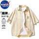NASA MARVEL短袖襯衫男夏季襯衣外套翻領(lǐng)麂皮絨寬松潮牌休閑上衣 杏色 L