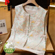 皮爾卡丹（pierre cardin）新中式真絲馬甲女背心春秋夏2025新款唐裝國風(fēng)桑蠶絲坎肩馬夾上衣 花色 L (建議100-115斤)