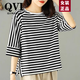 QVI高端品牌 休閑條紋短袖t恤女2025夏季新款時尚潮流寬松純棉上衣 黑色條紋 XL 【105-125斤】
