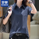 羅蒙（ROMON）純棉短袖t恤女裝2025年新款夏季polo領(lǐng)寬松薄款帶領(lǐng)半袖t恤上衣潮 灰藍色 XL