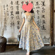 蠻丂法式方領(lǐng)復(fù)古碎花油畫風(fēng)連衣裙女2025夏季新款氣質(zhì)海邊裙子溫柔風(fēng) 藍(lán)色油畫碎花連衣裙M(80-90)