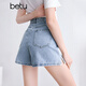 百圖betu女裝2025夏季新款牛仔短褲高腰時(shí)尚側開(kāi)叉洗水褲子女2504T73 淺牛仔藍 M
