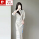 皮爾卡丹（pierre cardin）汀玥苓旗袍2025新款少女改良氣質(zhì)高端年輕款連衣裙修身秋冬新中式 青花瓷 M