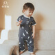 乖奇熊嬰兒連體衣夏季薄款短袖長(cháng)褲哈衣爬服男女寶寶純棉衣服夏裝 灰寶藍/飛鳥(niǎo)之跡 73cm