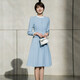 AD蔣菲菲同款職業(yè)商務(wù)連衣裙2025新款法式優(yōu)雅通勤高雅時(shí)尚百搭 藍色連衣裙 S  (建議85-100斤)
