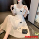 奧洛黛婭新款小清新連衣裙少女夏裝初中高中學生甜美收腰網(wǎng)紗公主裙子 杏色 L 95-110斤
