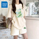 真維斯（Jeanswest）休閑運動(dòng)套裝女2025新款時(shí)尚百搭純棉短袖短褲超火夏季穿搭一整套 米色 油畫(huà)綠+米色 油畫(huà)綠_K L