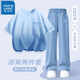 真維斯女童套裝夏裝敖丙兒童服裝哪吒純棉短袖t恤牛仔防蚊褲子時髦童裝 【吊染短袖+天絲直筒防蚊褲】03 160 【推薦體重80-100斤】