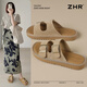 ZHR勃肯拖鞋女復(fù)古外穿踩屎感半拖女真牛皮時(shí)尚雙扣女鞋 JF158卡其37