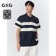 GXG男裝【涼感】 條紋拼色polo衫短袖男商務(wù)拼接上衣 25夏新品 藏青色 XL
