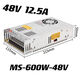 大功率開(kāi)關(guān)電源220轉(zhuǎn)12v24v36v48v變壓器500W1000W1500W3000W 黃色 MS-600W-48V