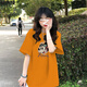 悅法婭韓版純棉短袖t恤女2025夏季新款中長(zhǎng)款寬松休閑卡通大板衣服女裝 姜黃【眼鏡米奇】 2XL 【145-160斤】