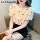 拉夏貝爾（La Chapelle）夏季高級歐貨高端氣質(zhì)短袖t恤女士裝2025新款時(shí)尚洋氣上衣雪紡衫 杏色 L 建議105-120斤