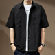 京西藍靛美式復古硬漢工裝短袖襯衫男戶(hù)外痞帥高端黑色休閑夏季薄款襯衣男 黑色 3XL 適合190-210斤